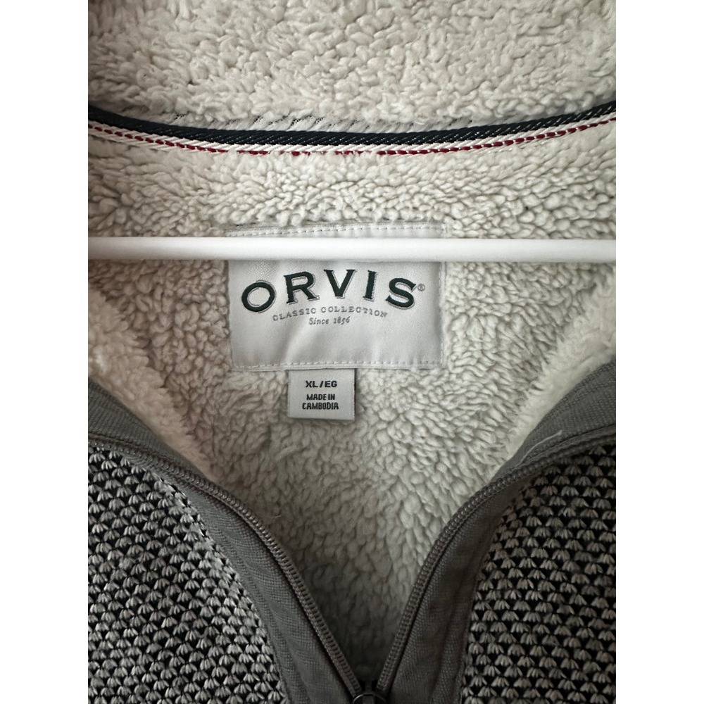 Orvis Mens XL Grey Sherpa Lined Quarter Zip Textured Knit Fleece Pullover - Picture 5 of 8